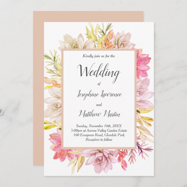 Rustic Desert Succulents Wedding Invitations (Front/Back)