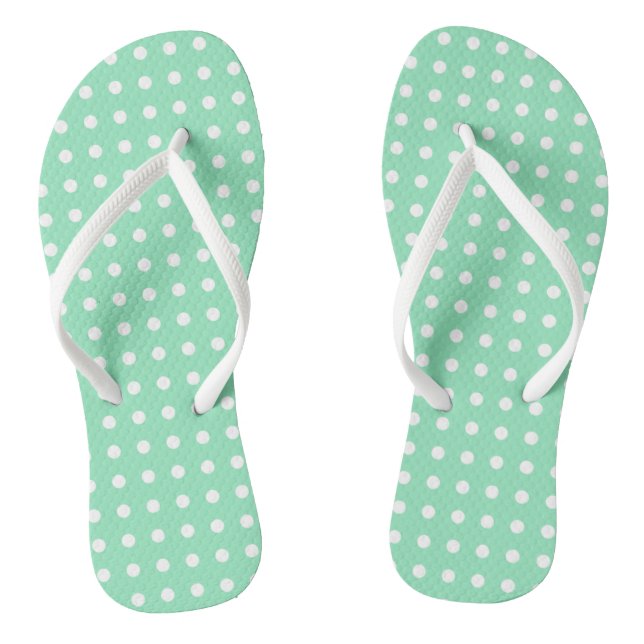Rustic Design White Dots Mint Green Template Thongs (Footbed)