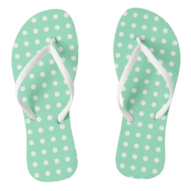 Rustic Design White Dotted Mint Green Template Thongs (Footbed)