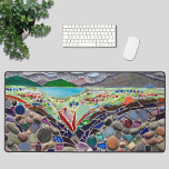 Rustic  desk mat<br><div class="desc">This unique desk mat is decorated with a rustic mosaic in rich colours. 
The abstract landscape features sky,  hills,  lake,  and foreground.
Original Mosaic © Michele Davies.</div>