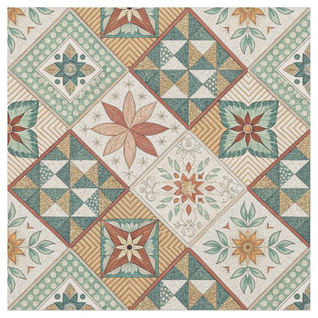 Rustic Diamond Patchwork Pattern - Geometric Fabric (Close Up)