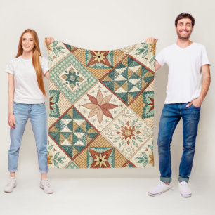 Rustic Diamond Patchwork Pattern - Geometric Fleece Blanket