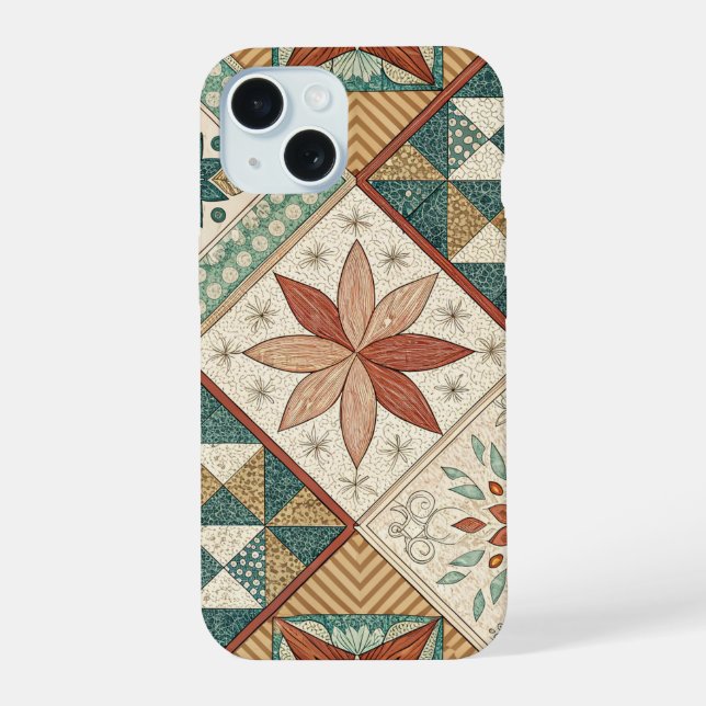 Rustic Diamond Patchwork Pattern - Geometric iPhone 15 Case (Back)