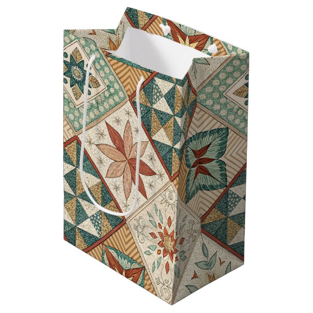 Rustic Diamond Patchwork Pattern - Geometric Medium Gift Bag (Front Angled)