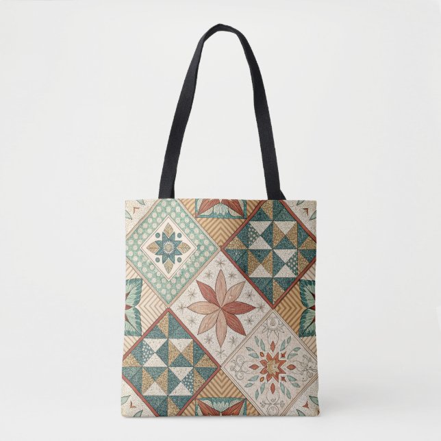 Rustic Diamond Patchwork Pattern - Geometric Tote Bag (Front)