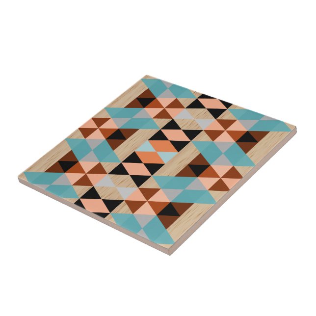 Rustic Diamond Squares Triangles Wood Art Pattern Ceramic Tile (Side)