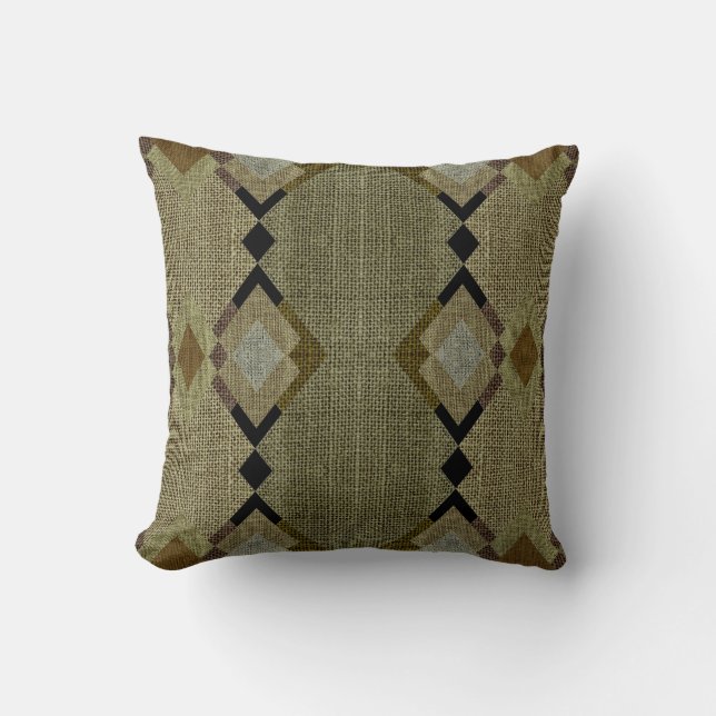 Rustic Diamonds Green & Brown Pattern Throw Pillow (Front)