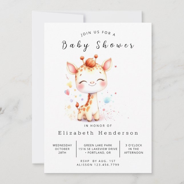 Rustic Digital Giraffe Baby Shower  Invitation (Front)