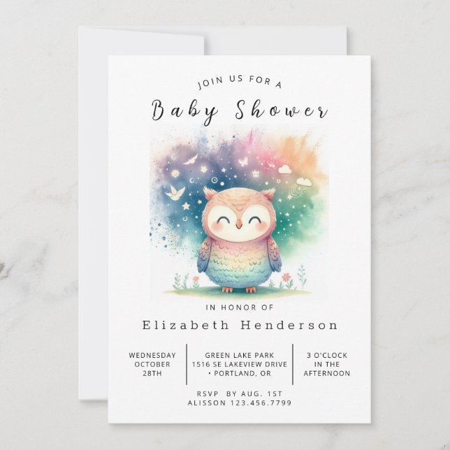 Rustic Digital Owl Baby Shower Invitation (Front)