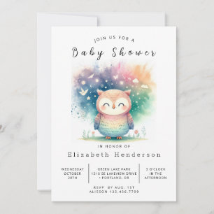Rustic Digital Owl Baby Shower Invitation