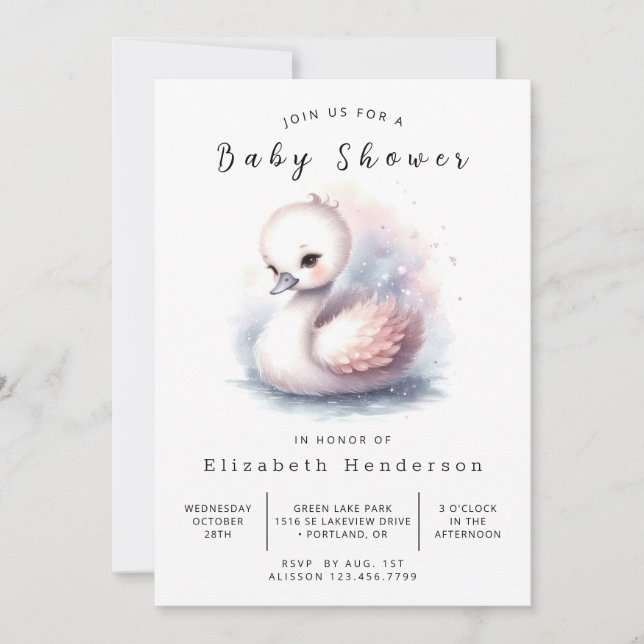Rustic Digital Swan Baby Shower Invitation (Front)