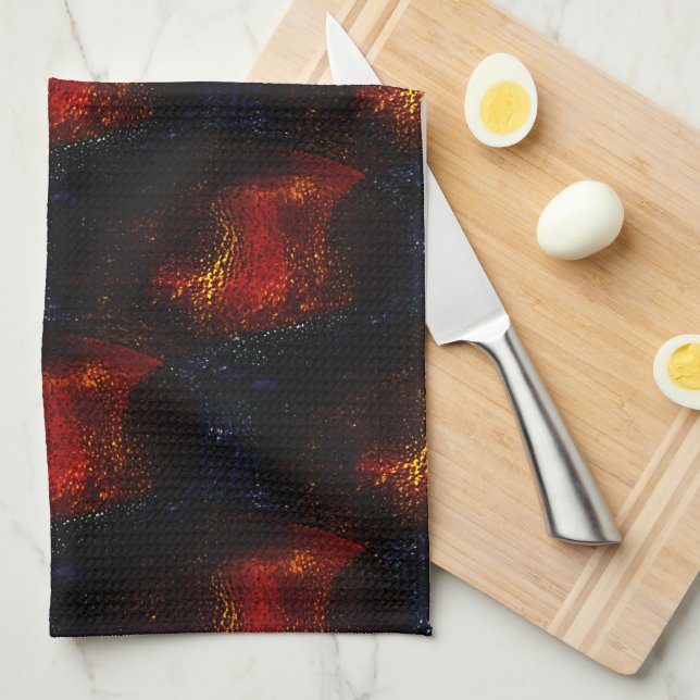 Rustic digitaly red texture with darkest curves    tea towel (Quarter Fold)