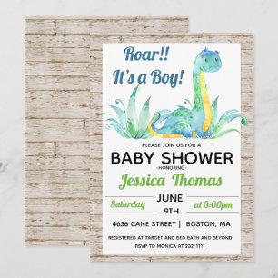 Rustic Dinosaur Boy Baby Shower Invitation