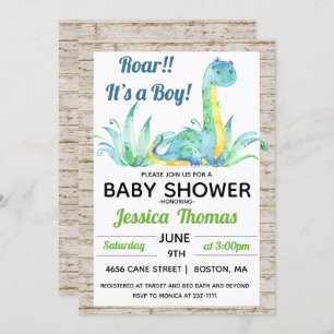 Rustic Dinosaur Boy Baby Shower Invitation