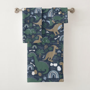 Rustic Dinosaur Forest Prehistoric Kids Bath Towel Set