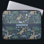 Rustic Dinosaur Forest Prehistoric Personalised Laptop Sleeve<br><div class="desc">Rustic Dinosaur Forest Prehistoric Personalised Pattern. Masculine brown,  green,  blue dinosaur design with rainbow,  volcanoes,  and other prehistoric details.</div>