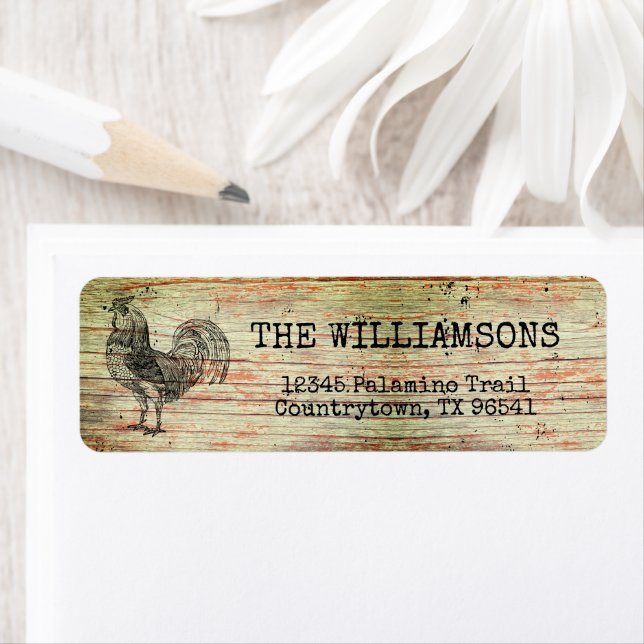 Rustic Distressed Antique Farm Rooster Return  Lab Address Label (Insitu)