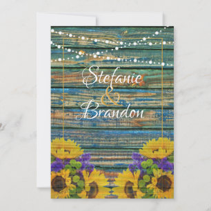 Rustic Distressed Blue Fence & Daisies (twinkly) Invitation