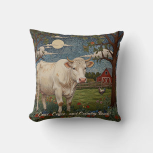 Rustic distressed country chic boho cow farm cushion