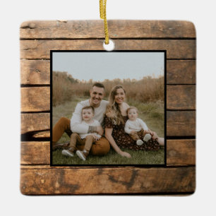 Rustic distressed dark outdoors Barn Wood pattern Ceramic Ornament