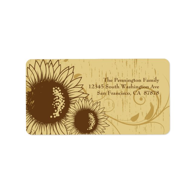 Rustic distressed sunflower wedding address label (Front)