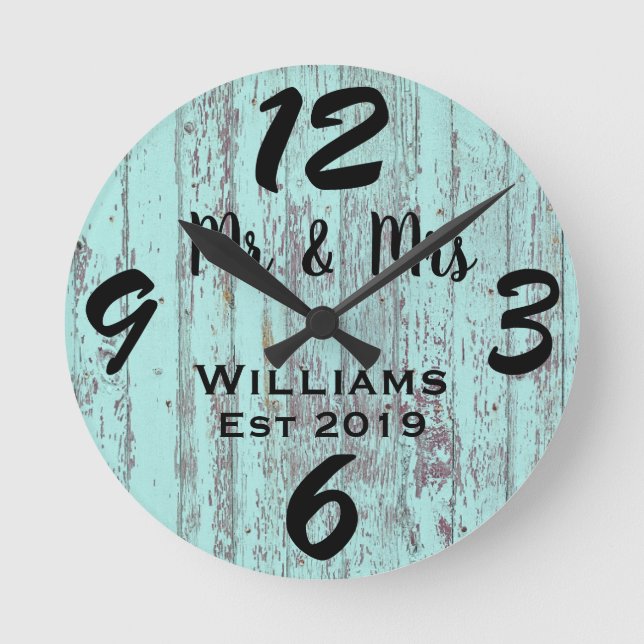 Rustic Distressed Vintage Blue Wood Personalised Round Clock (Front)