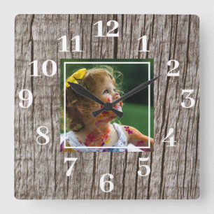 Rustic Distressed Wood Custom Photo Square Wall Clock