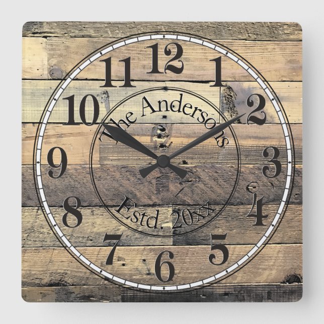 Rustic Distressed Wood Effect Family Wall Clock (Front)