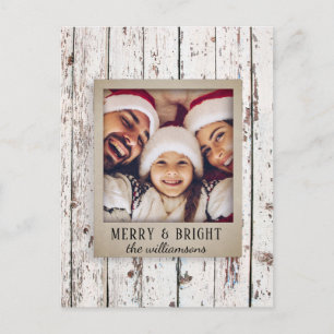 Rustic Distressed Wood Family Name Photo Christmas Holiday Postcard