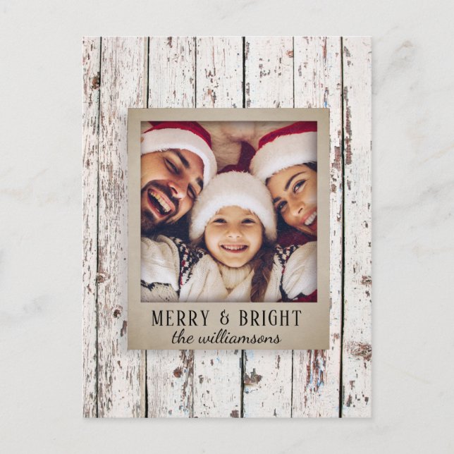 Rustic Distressed Wood Family Name Photo Christmas Holiday Postcard (Front)