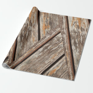 Rustic Distressed Wood Grain Geometric Pattern Wrapping Paper