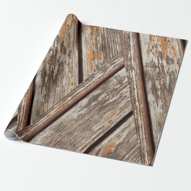 Rustic Distressed Wood Grain Geometric Pattern Wrapping Paper (Unrolled)