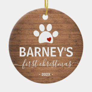 Rustic Dog first Christmas Cat Holiday Ceramic Ornament
