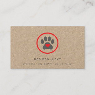 Rustic dog grooming paw print label business busin card
