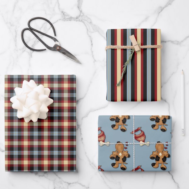 Rustic Dog Lovers Country Plaid Gift Wrapping Set  Wrapping Paper Sheet (Front)