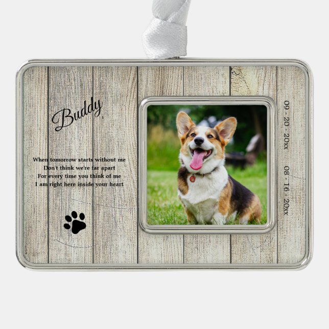 Rustic Dog Memorial Photo Quote Ornament (Front)