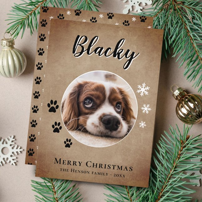 Rustic Dog Name Photo Merry Christmas Family Holiday Card (Creator Uploaded)