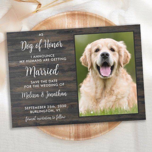 Rustic Dog Of Honour Personalised Pet Photo Weddin Save The Date (Creator Uploaded)