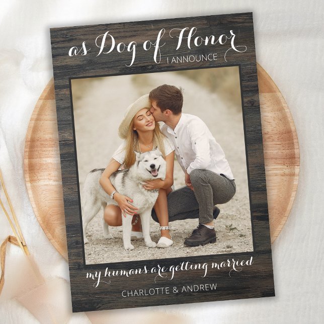 Rustic Dog Of Honour Pet Wedding Photo Engagement Announcement (Creator Uploaded)