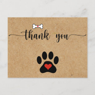 Rustic Dog Paw Custom Thank you Postcard