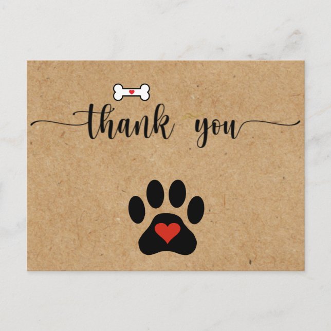 Rustic Dog Paw Custom Thank you  Postcard (Front)