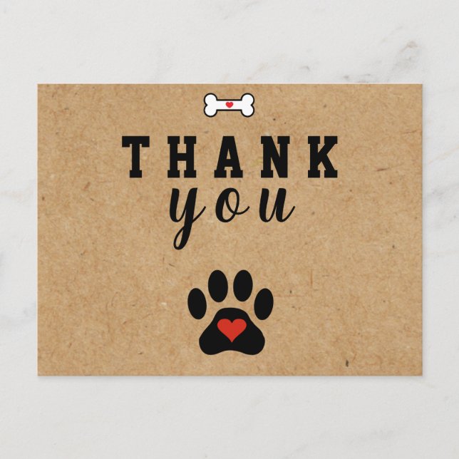 Rustic Dog Paw Custom Thank you  Postcard (Front)