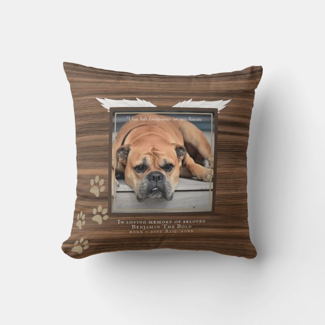 Rustic Dog Photo Memorial Keepsake Sympathy Gift Cushion (Front)