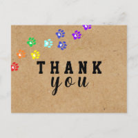 Rustic Dog Rainbow Paw Custom Thank you  Postcard