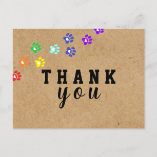 Rustic Dog Rainbow Paw Custom Thank you Postcard