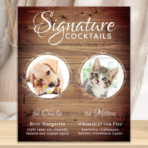 Rustic Dog Signature Drinks Custom Pet Wedding Poster