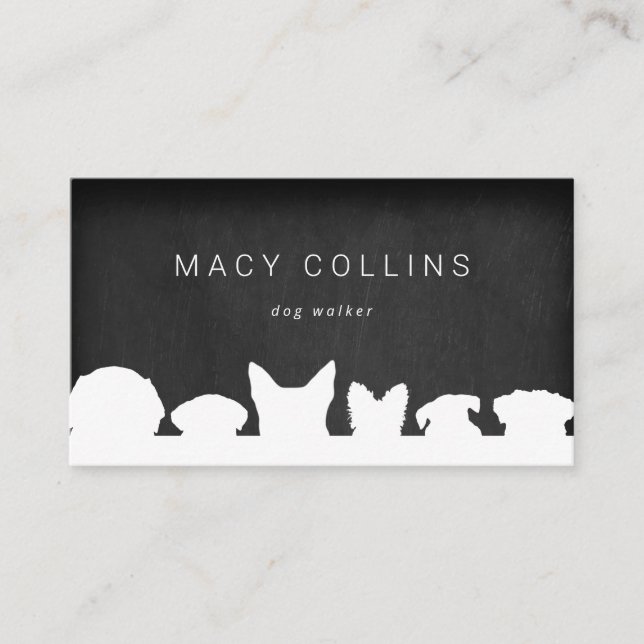 Rustic dog silhouette chalkboard business card (Front)