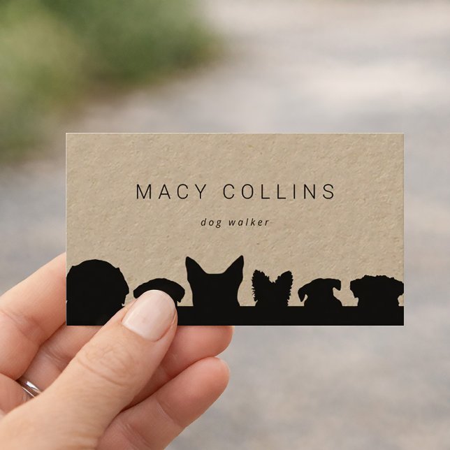 Rustic dog silhouette kraft business card (Businesscard with dog silhouettes, suitable for dog walker, boarding or groomer)