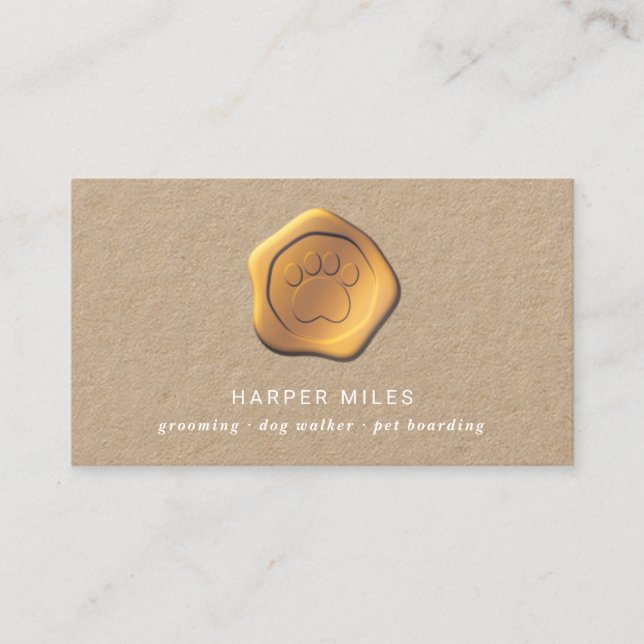 Rustic dog sitter paw gold wax seal business card (Front)