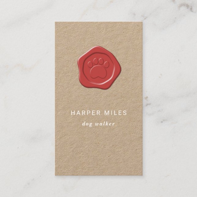 Rustic dog sitter paw wax seal/ stamp business card (Front)